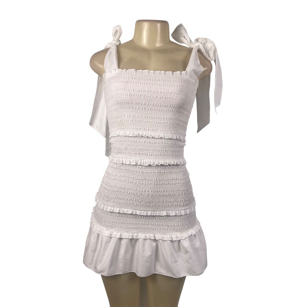 FashionNova Women’s White Ruffle Tie-Strap Mini Dress Size XS - New